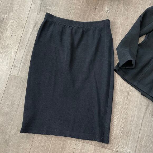 St. John Black Santana Knit Skirt Suit Set - Picture 7 of 8